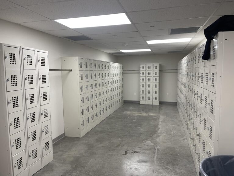 Locker array sold and assembled by Dick's Restaurant Supply